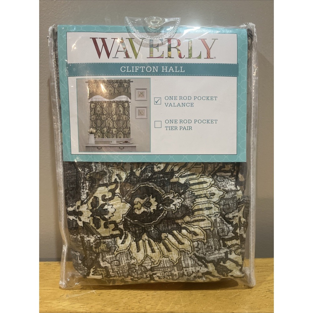 Waverly Clifton Hall Scalloped Window Valance 52x18" Flax Black Tan